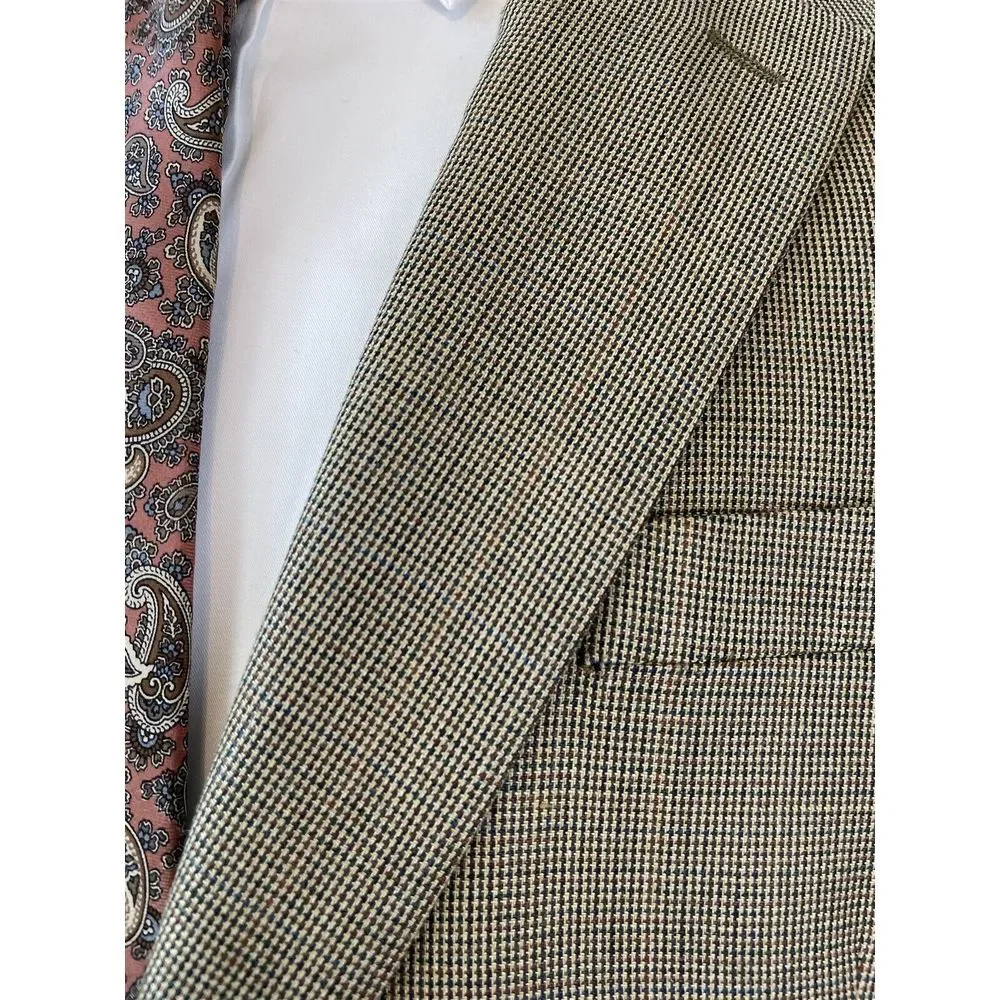 Lauren Ralph Lauren‎ 42R Silk Wool Tan Micro Weave 2Btn Blazer Jacket Sport Coat